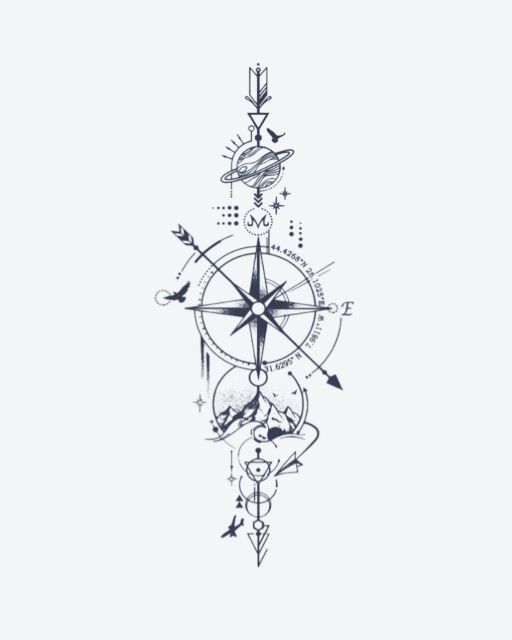 Tatouage temporaire Boussole Sacrée 11x18cm - SimpleTatt