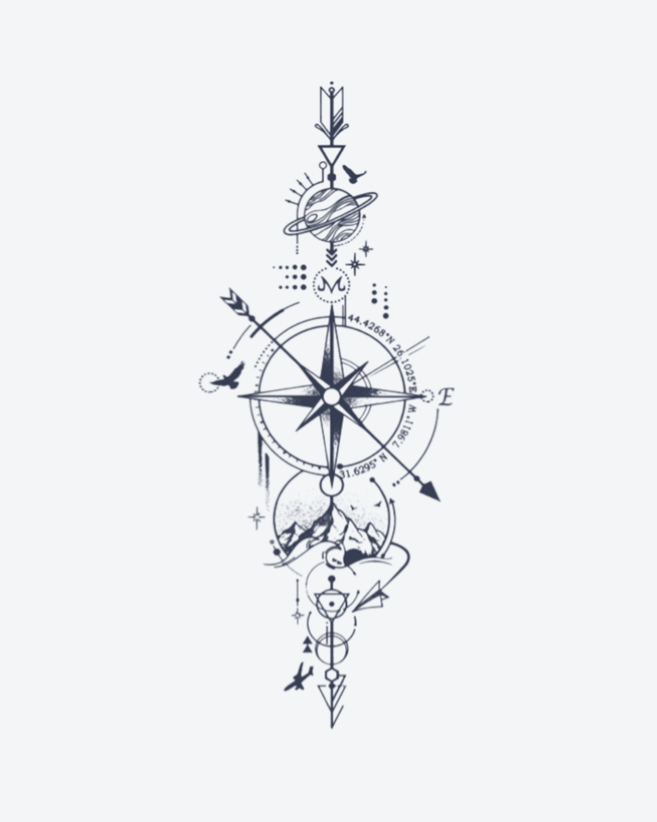 Tatouage temporaire Boussole Sacrée 11x18cm - SimpleTatt