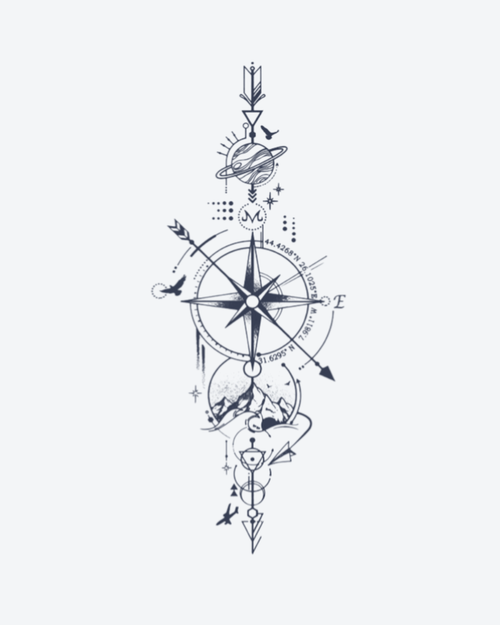 Tatouage temporaire Boussole Sacrée 11x18cm - SimpleTatt