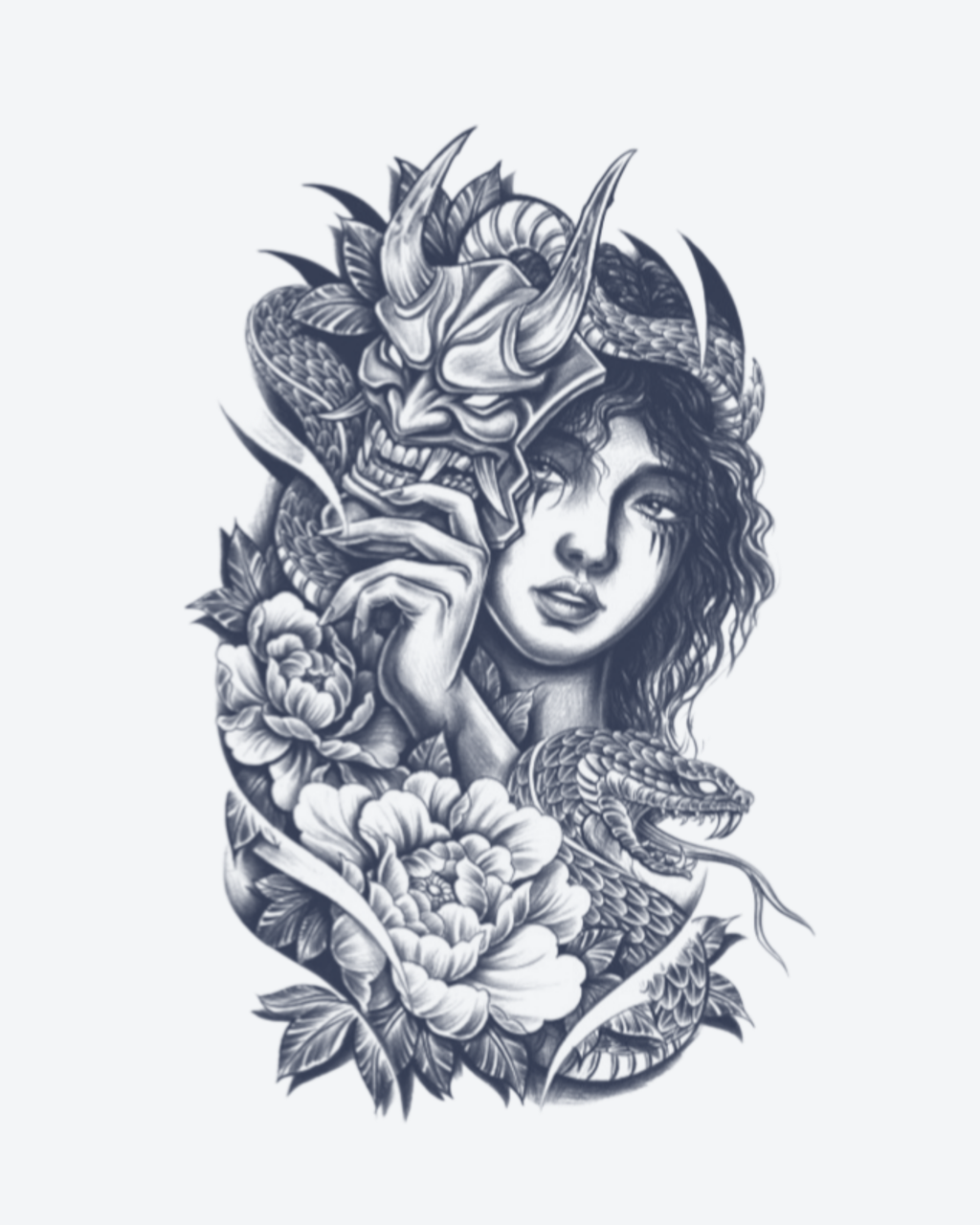 Tatouage temporaire Masque et Rose 11x18cm - SimpleTatt