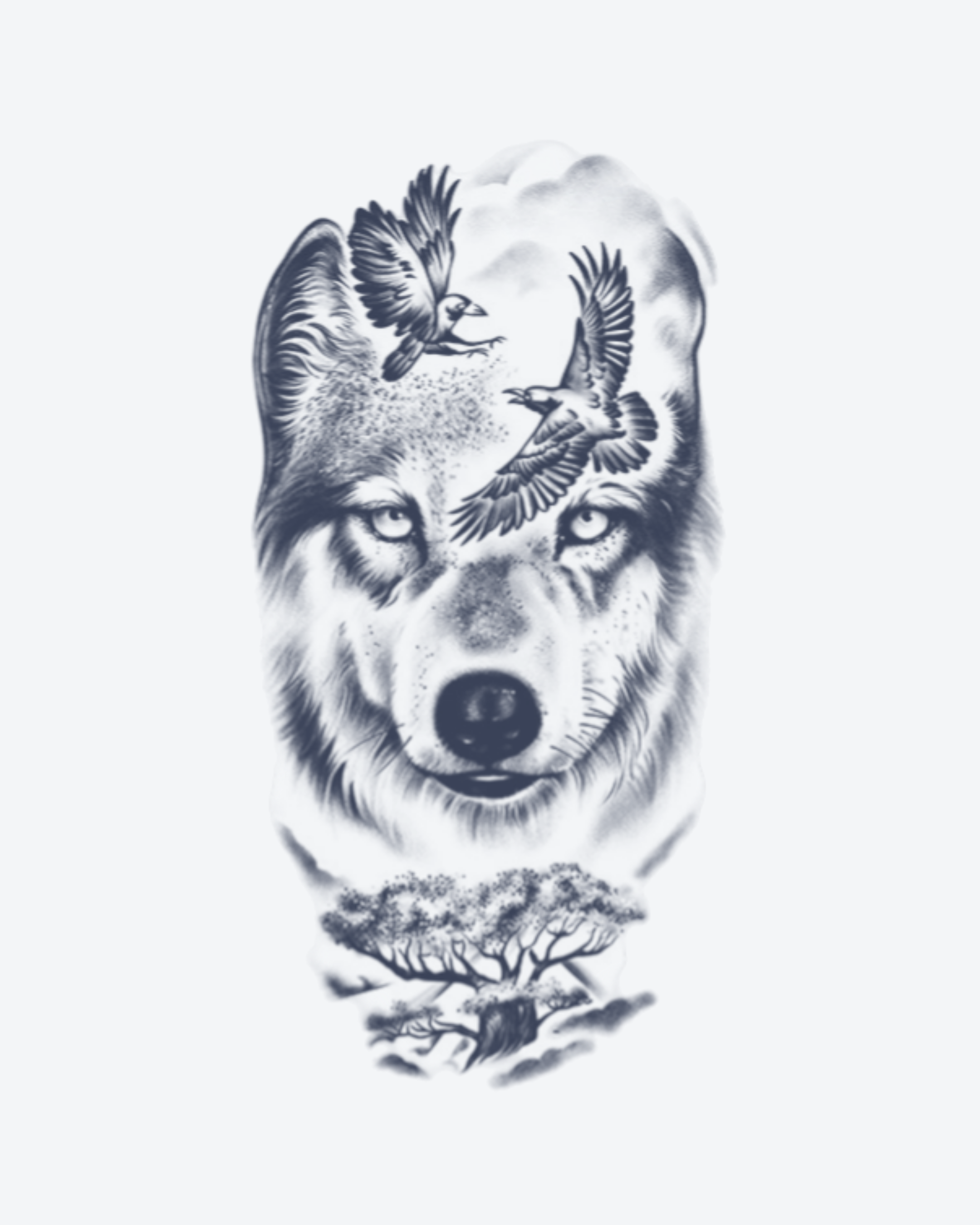 Tatouage temporaire Loup Visionnaire 11x18cm - SimpleTatt
