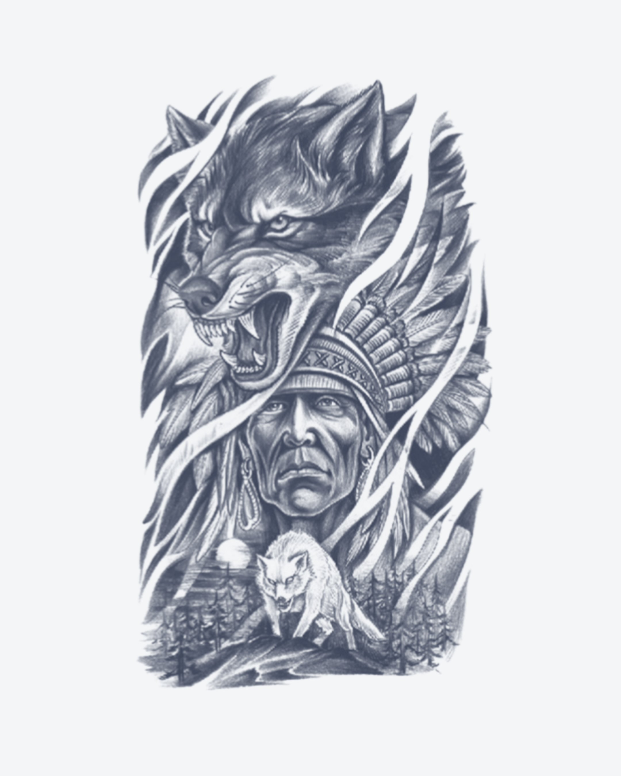 Tatouage temporaire Loup Ancestral 11x18cm - SimpleTatt