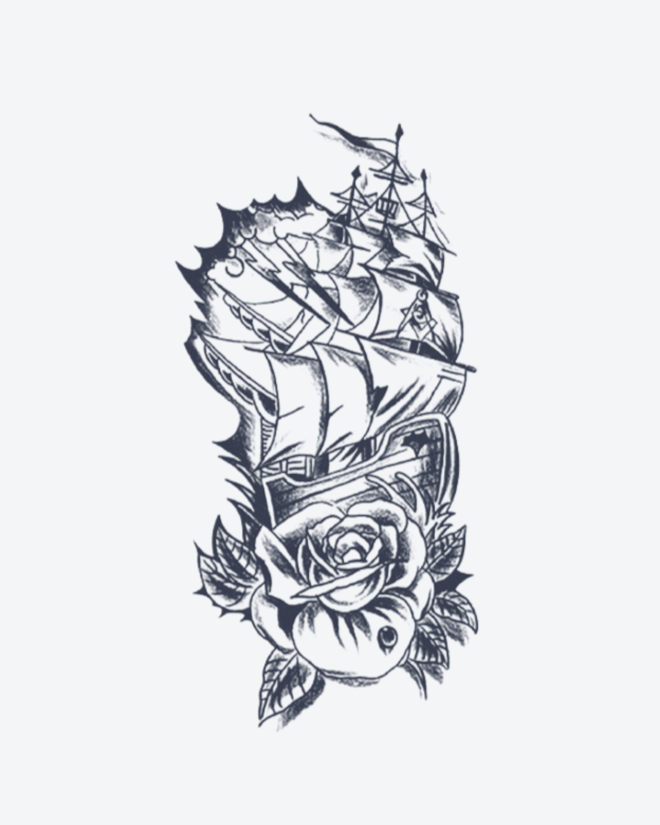 Tatouage temporaire Rose des Vagues 11x18cm - SimpleTatt