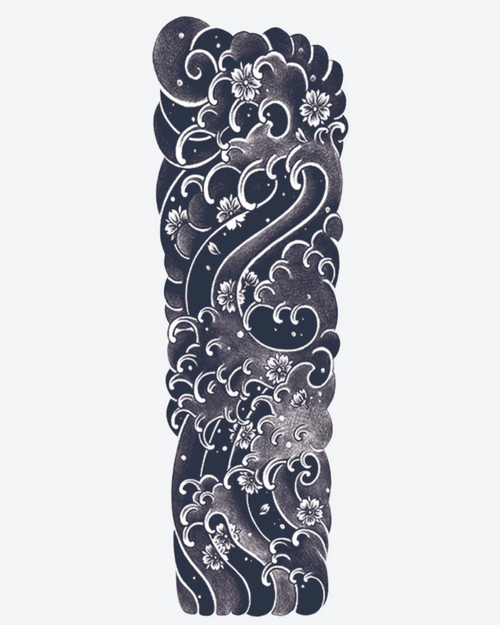 Tatouage temporaire Vagues japonaises 17x48cm - SimpleTatt