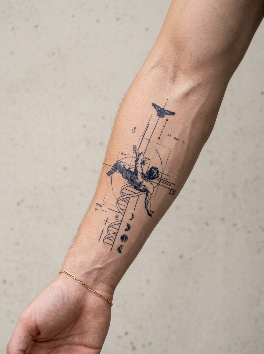 Tatouage Ange et ADN appliqué sur avant-bras