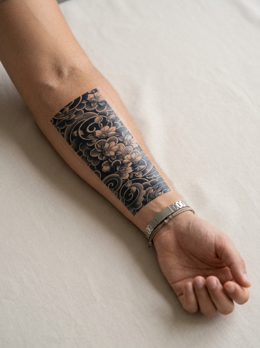 Tatouage Bracelet Floral Japonais appliqué sur avant-bras