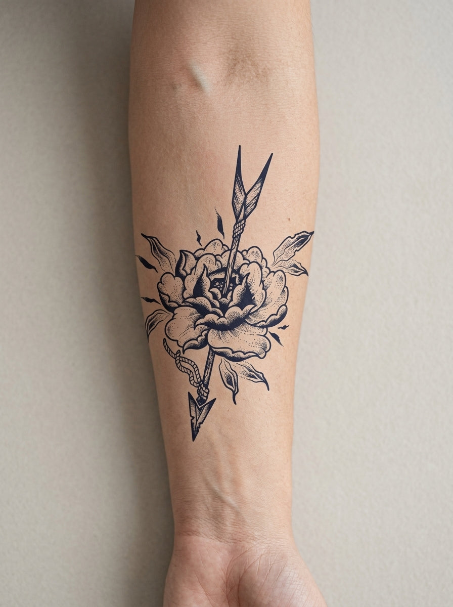 Tatouage Rose Transpercée appliqué sur avant-bras