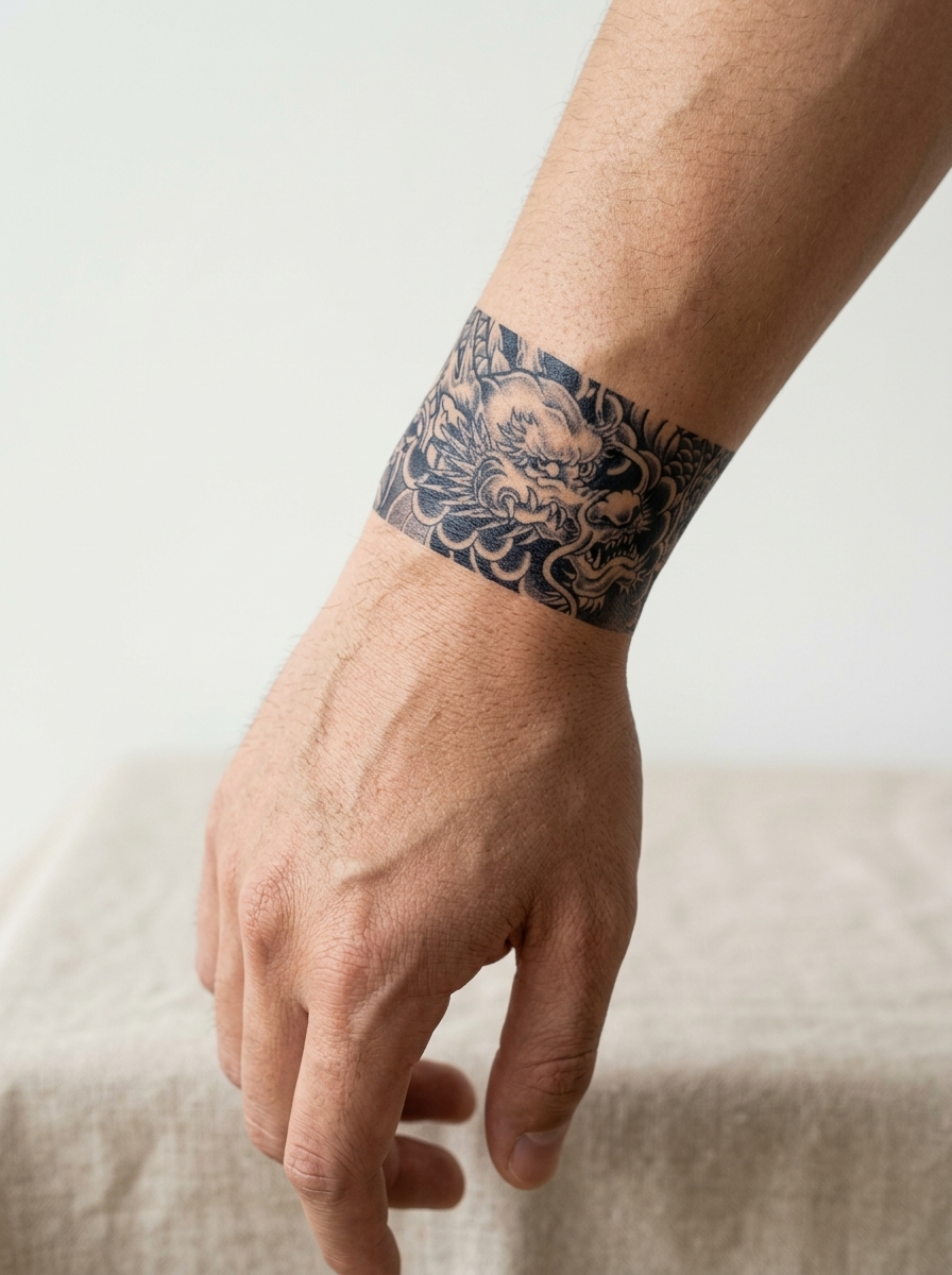Tatouage Bracelet Dragon Céleste appliqué sur poignet