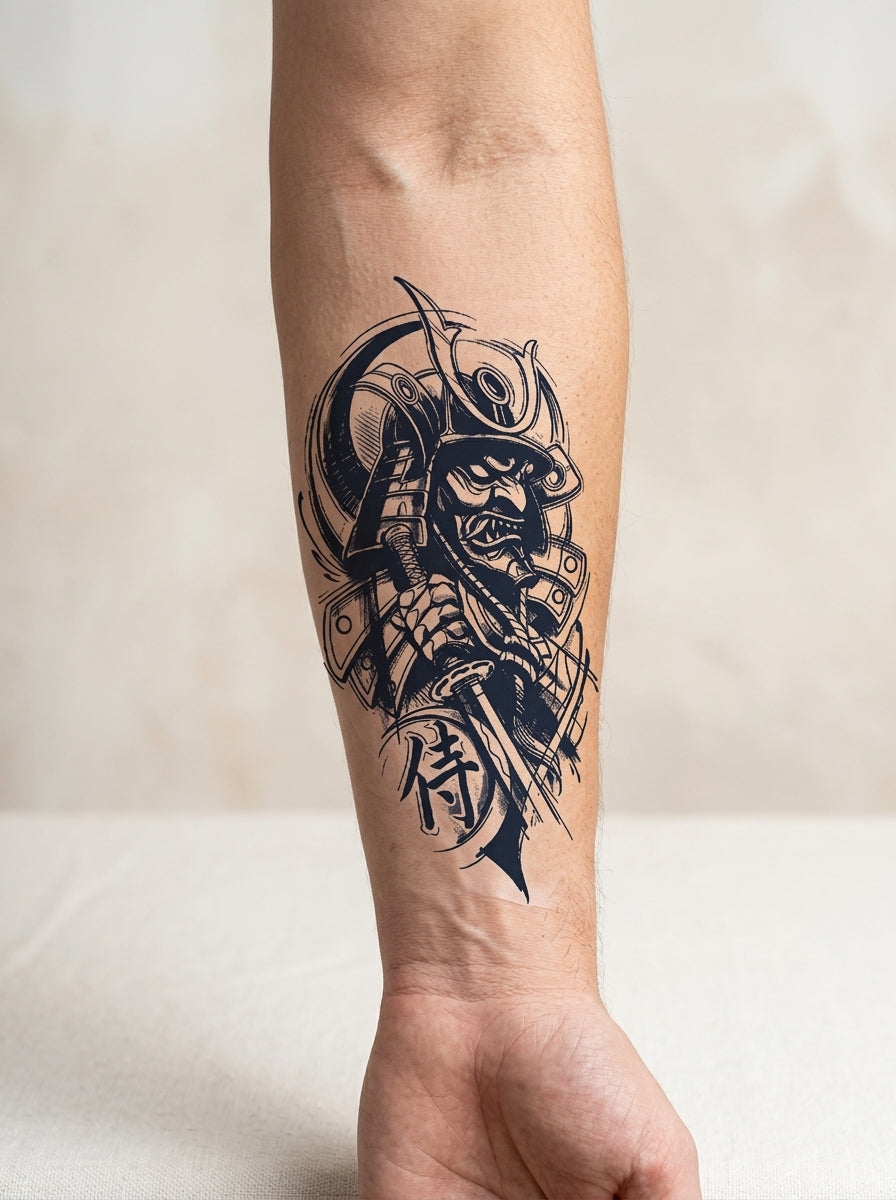 Tatouage Samouraï du Crépuscule appliqué sur avant-bras
