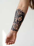 Tatouage Masque et Rose appliqué sur avant-bras