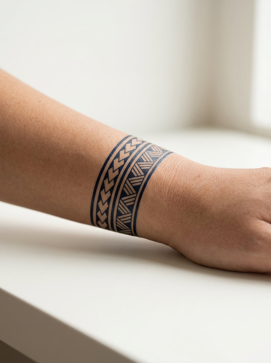 Tatouage Bracelet Tribal Géométrique appliqué sur poignet