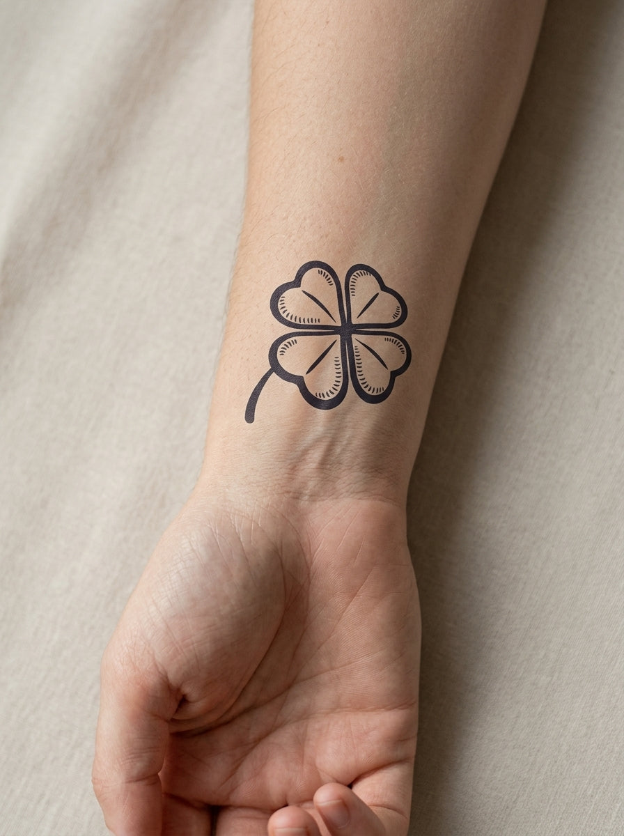 Tatouage Trèfle Porte-Bonheur appliqué sur poignet
