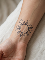 Tatouage Soleil Sketch appliqué sur poignet
