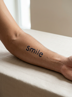 Tatouage Texte Smile appliqué sur avant-bras