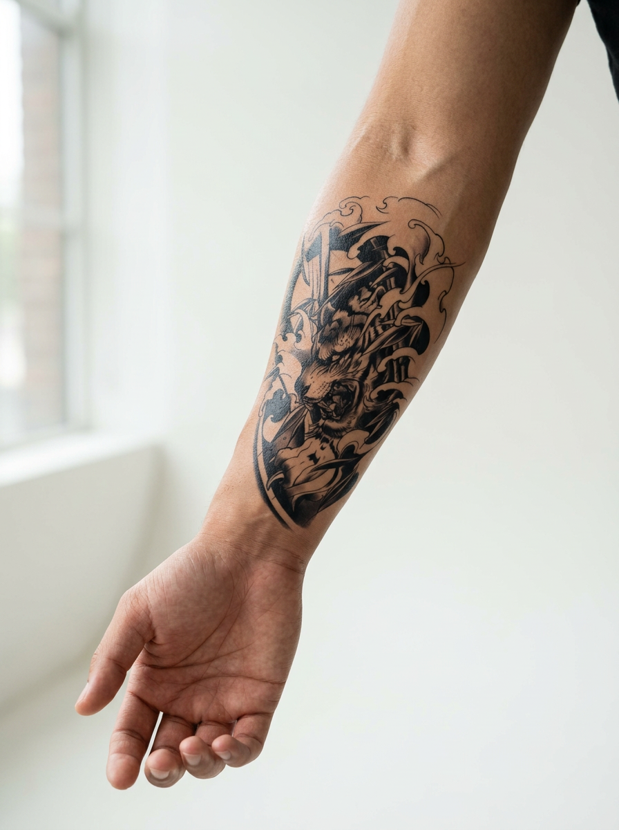 Tatouage Tigre Guerrier appliqué sur avant-bras