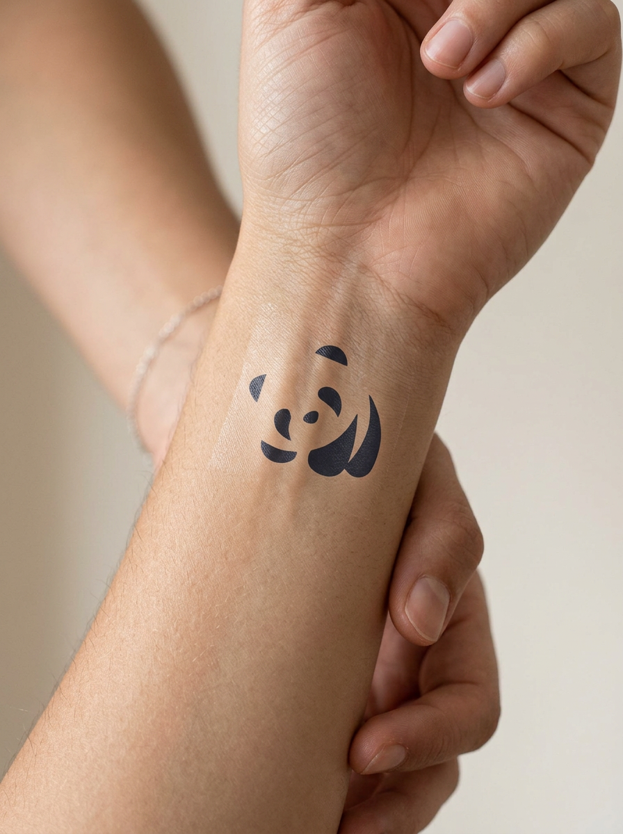 Tatouage Panda Minimal appliqué sur poignet