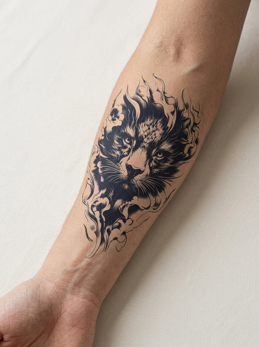 Tatouage Tigre de Flamme appliqué sur avant-bras