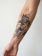 Tatouage Dragon Guerrier appliqué sur avant-bras