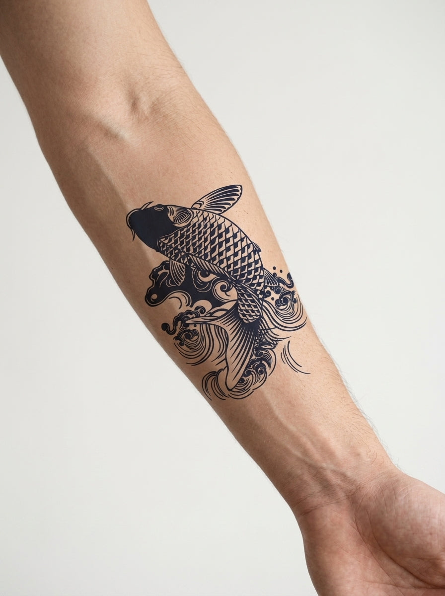 Tatouage Carpe Ascendante appliqué sur avant-bras