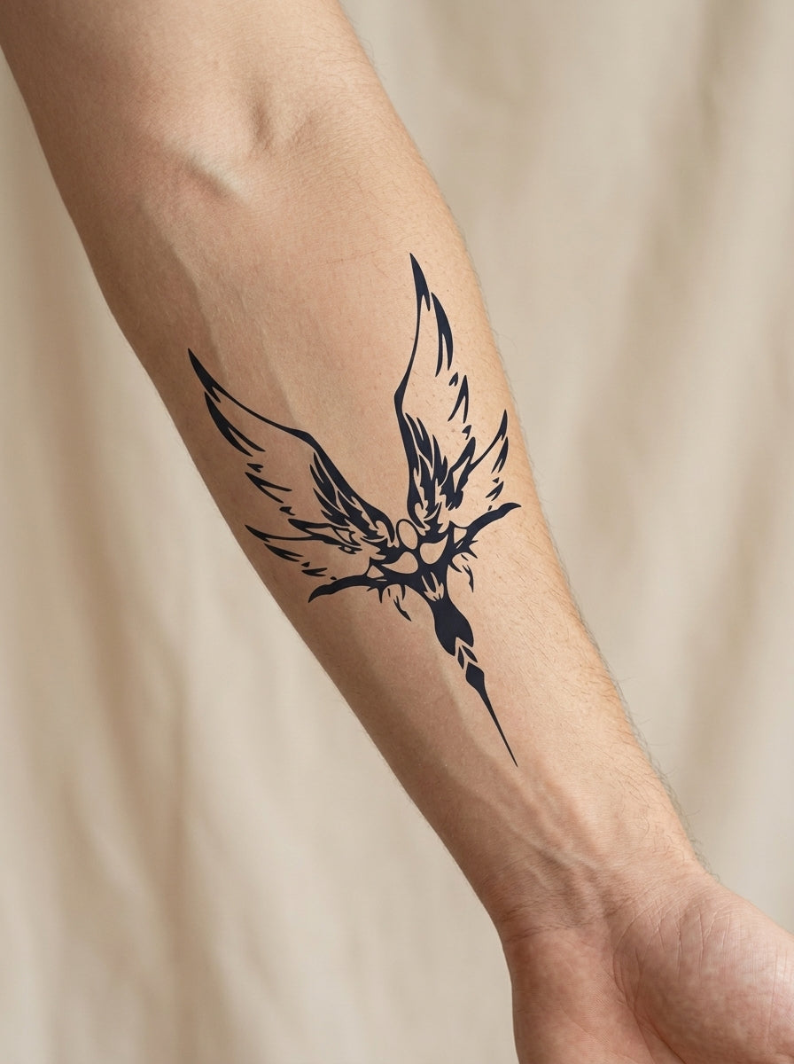 Tatouage Ange Guerrier appliqué sur avant-bras