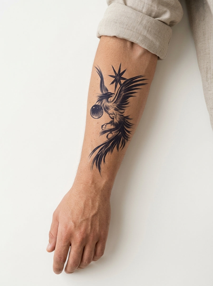 Tatouage Oiseau Étoilé appliqué sur avant-bras