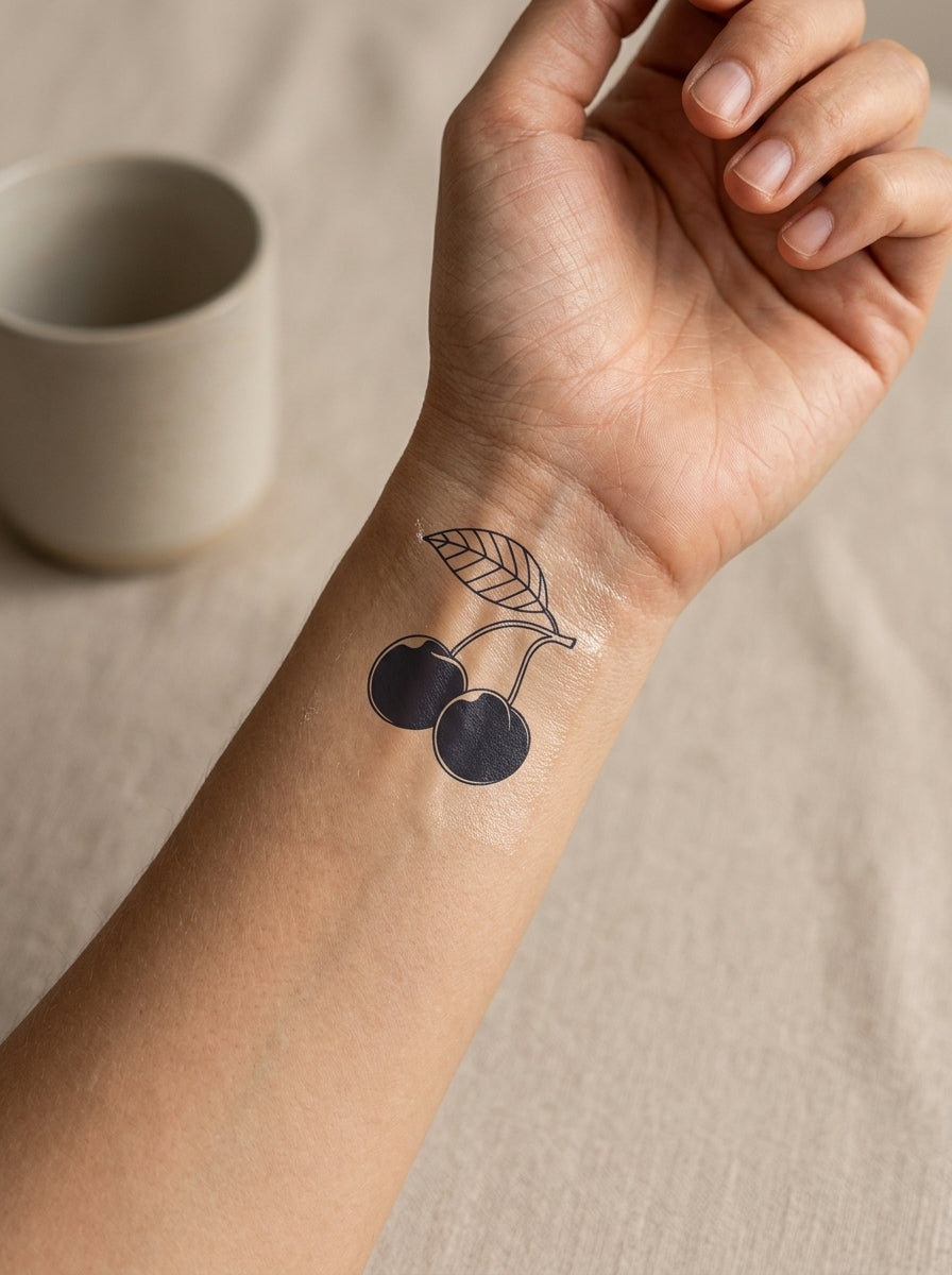 Tatouage Cerises Vintage appliqué sur poignet