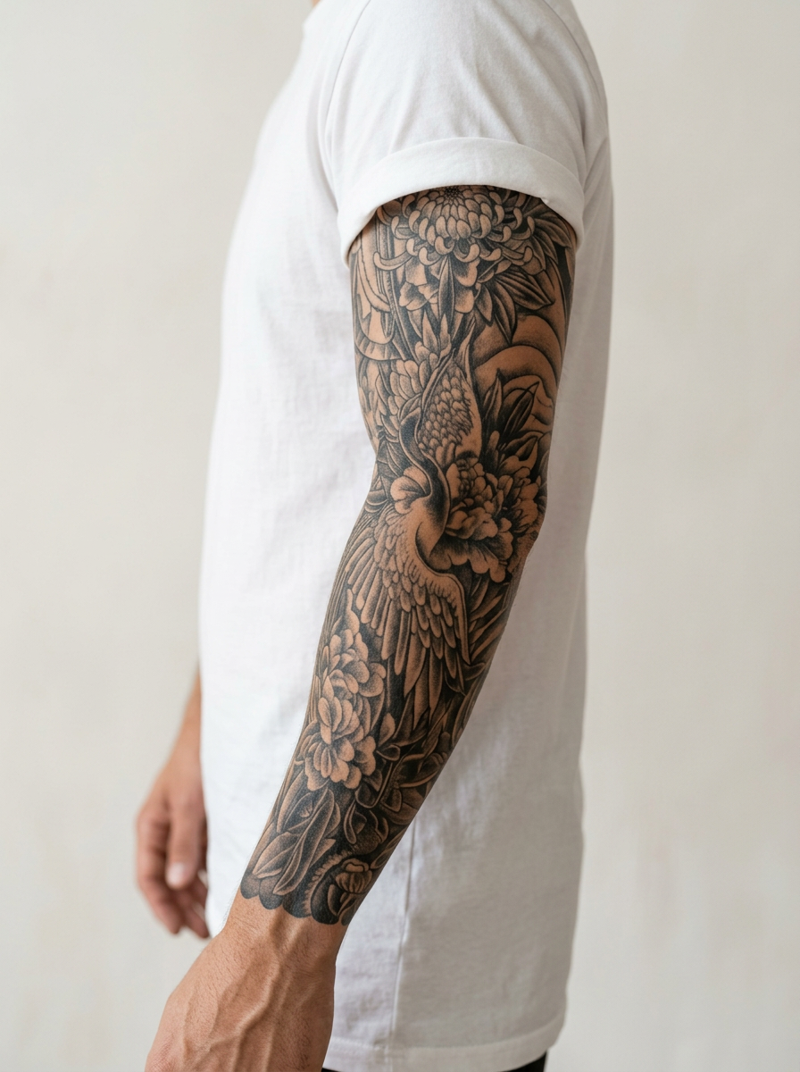 Tatouage Fleurs Majestueuses appliqué sur bras