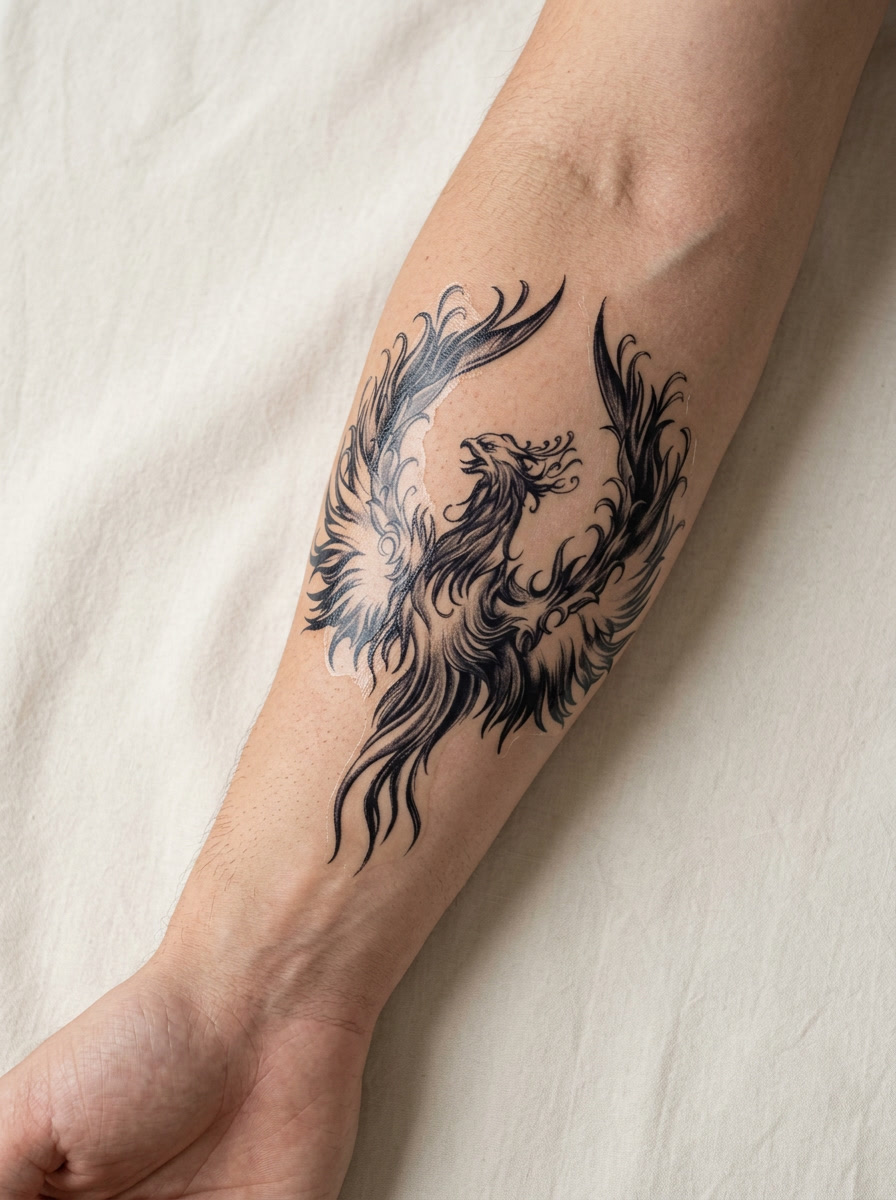 Tatouage Phénix Flamboyant appliqué sur avant-bras