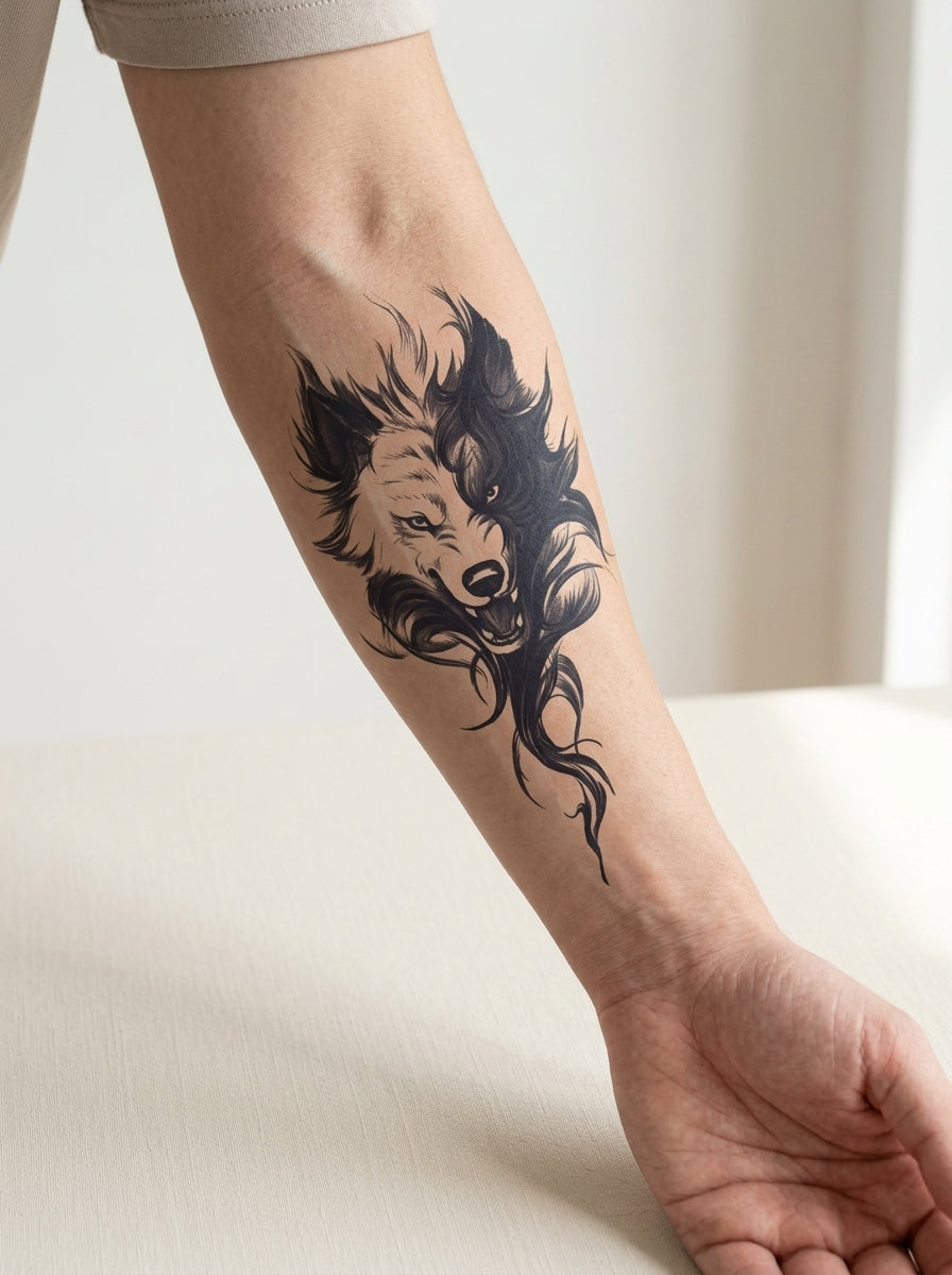 Tatouage Esprit Alpha appliqué sur avant-bras