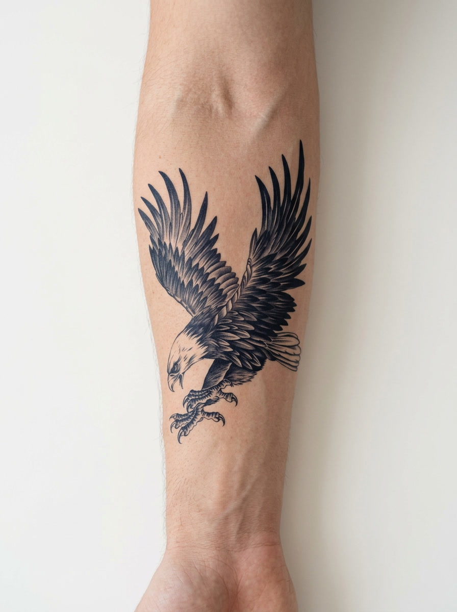 Tatouage Aigle en Piqué appliqué sur avant-bras
