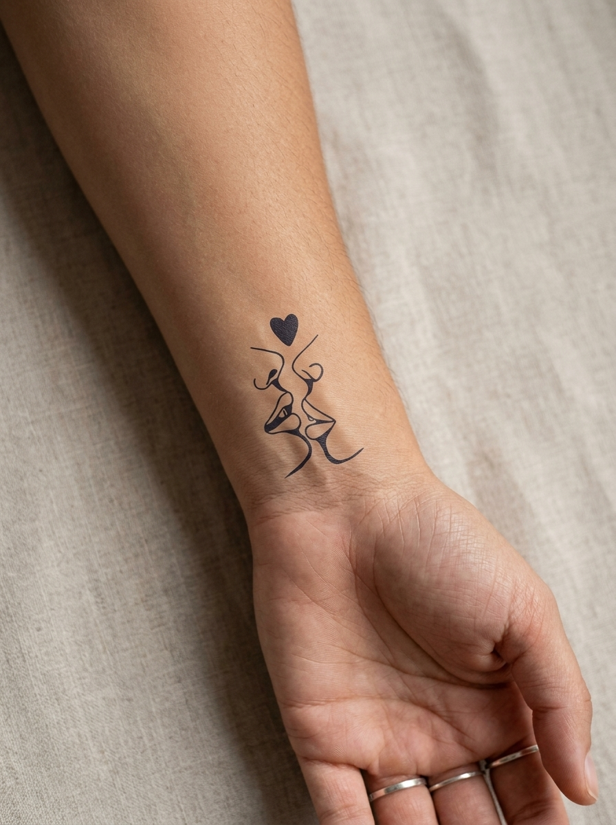 Tatouage Baiser d'Amour appliqué sur poignet