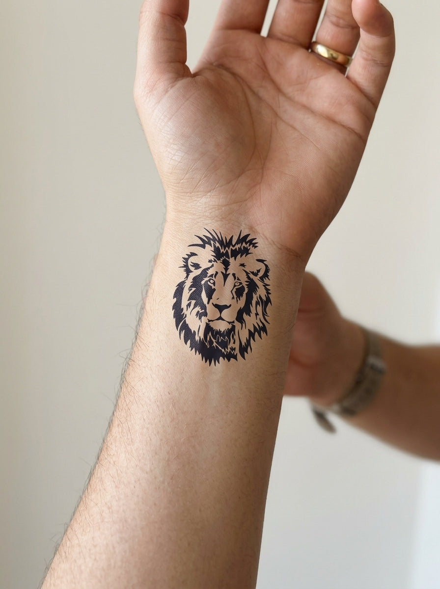 Tatouage Lion Majestueux appliqué sur poignet