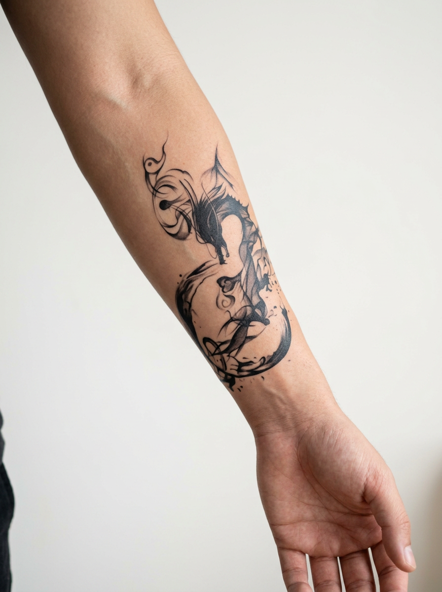 Tatouage Dragon Enfumé appliqué sur avant-bras