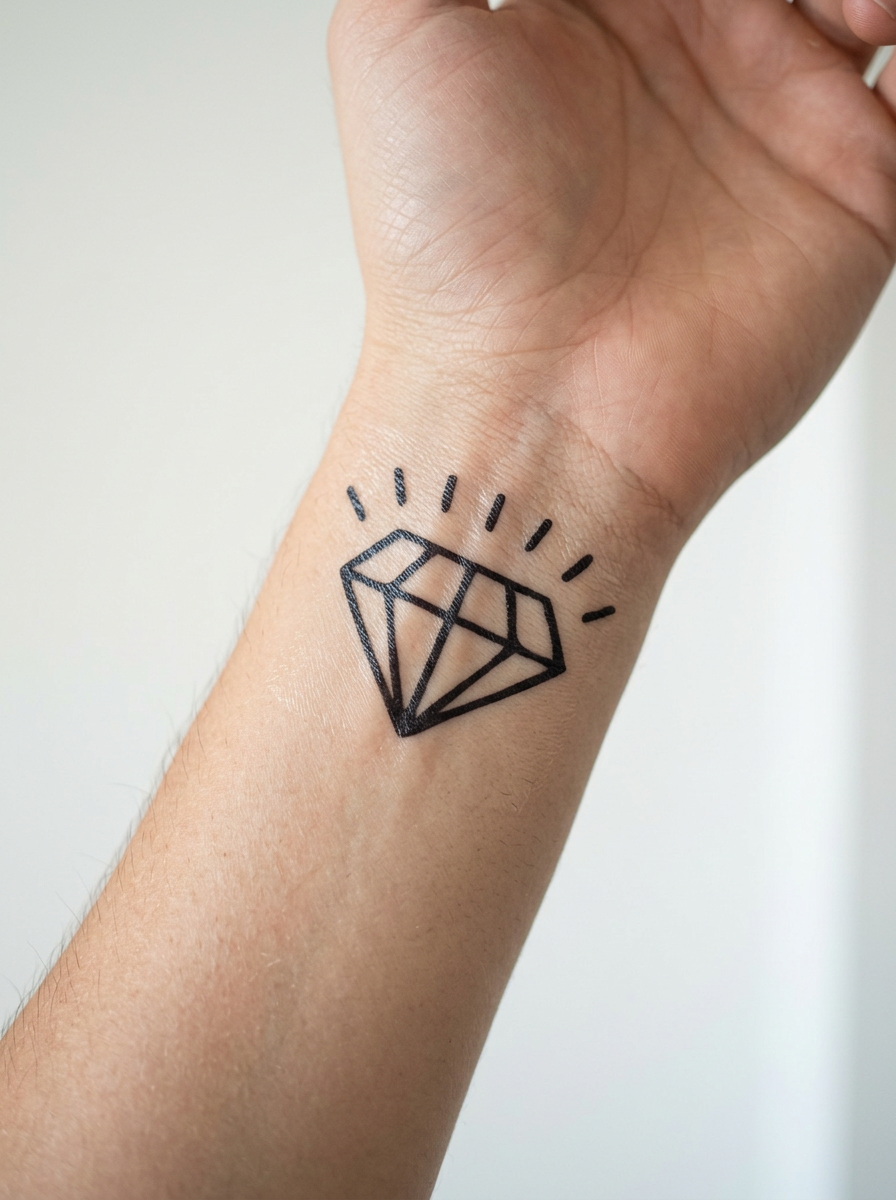 Tatouage Diamant Rayonnant appliqué sur poignet