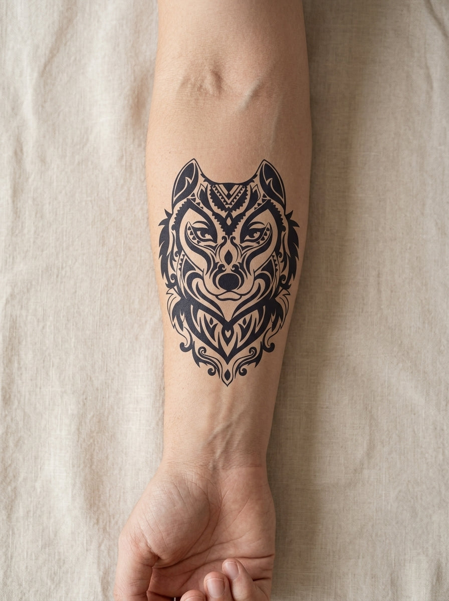 Tatouage Loup Mystique appliqué sur avant-bras