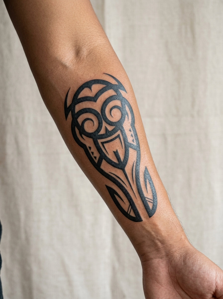 Tatouage Masque Ancien appliqué sur avant-bras