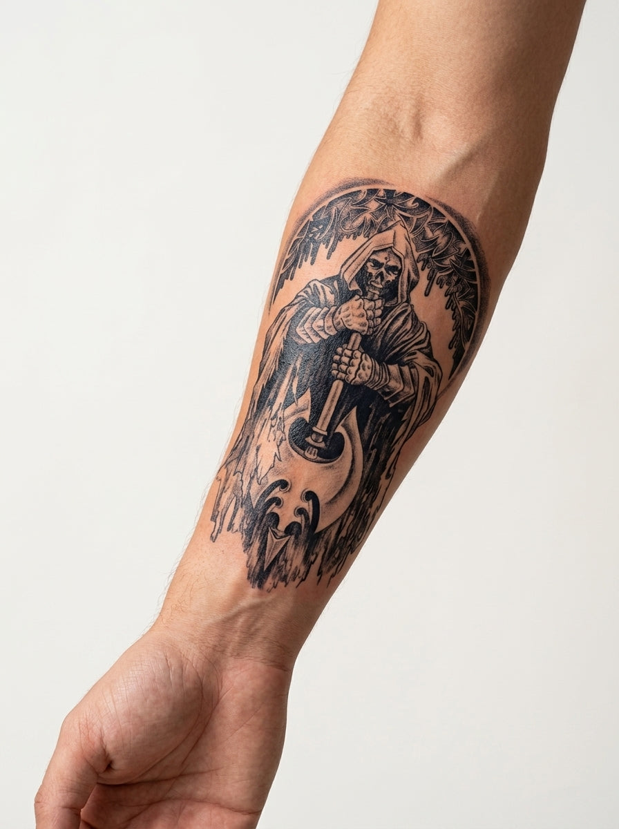Tatouage Sentinelle des Ombres appliqué sur avant-bras