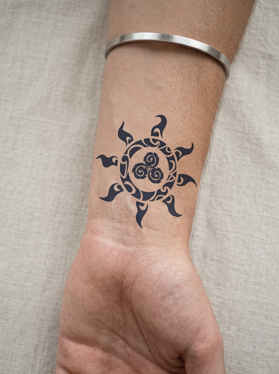 Tatouage Soleil Celtique appliqué sur poignet