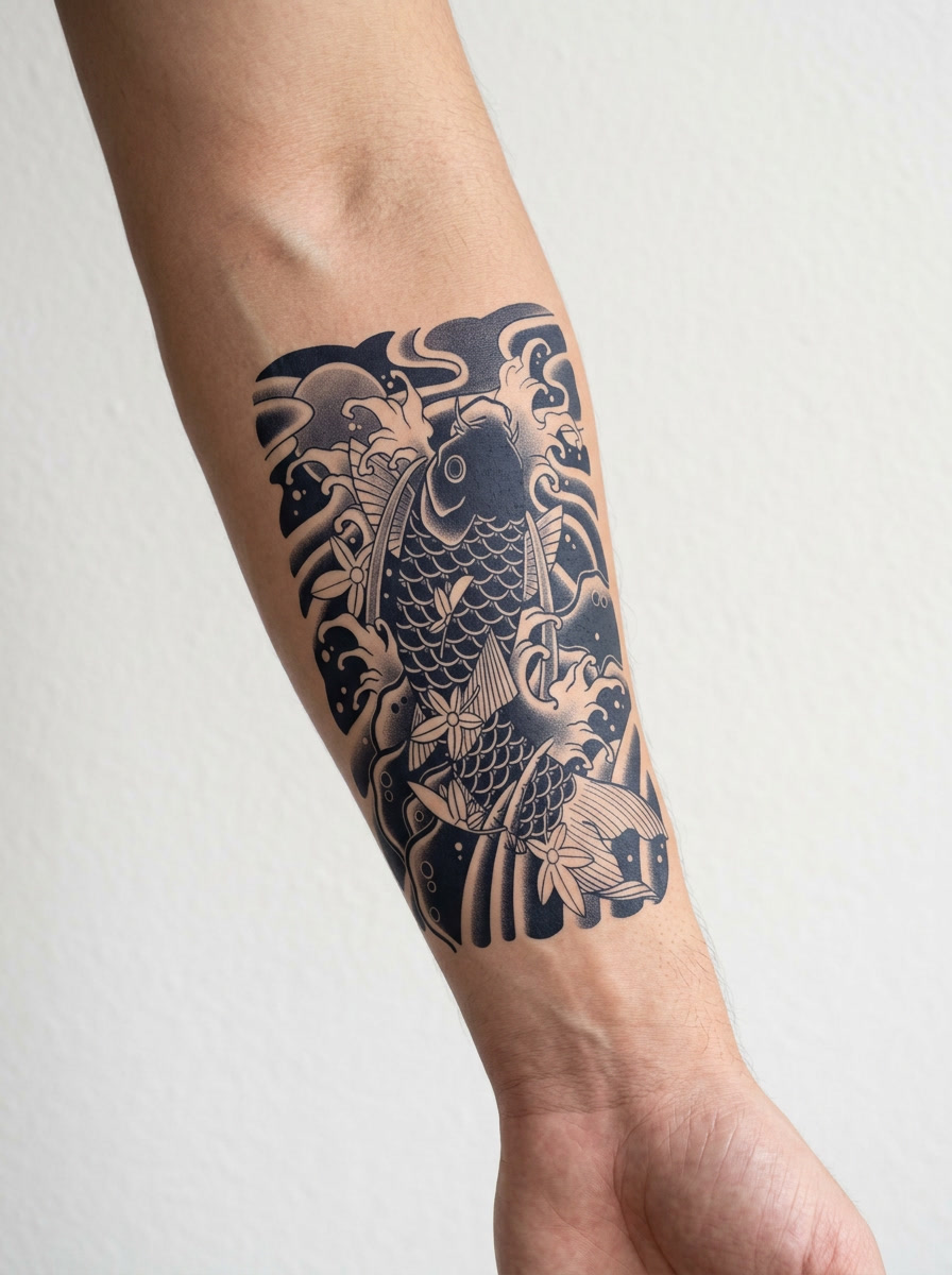 Tatouage Carpe Enragée appliqué sur avant-bras