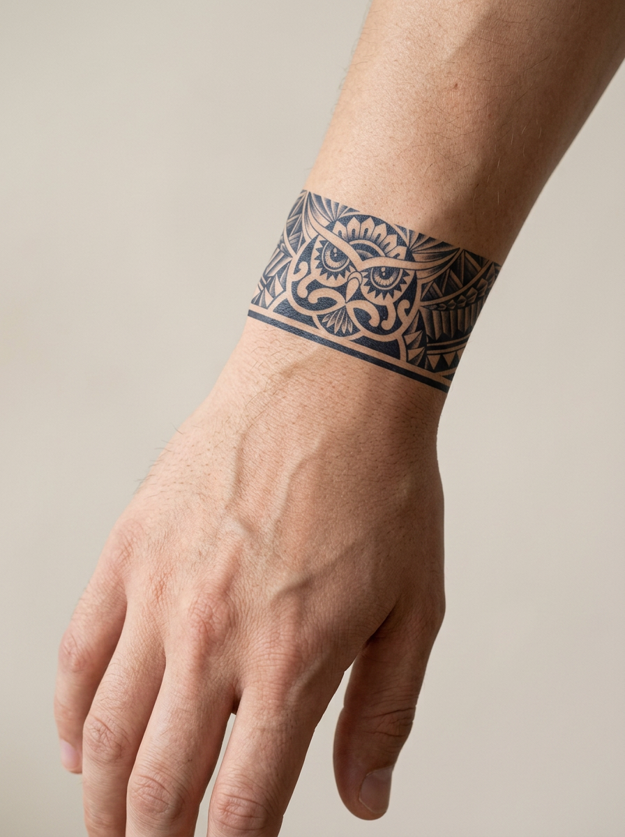 Tatouage Bracelet Guerrier Polynésien appliqué sur poignet