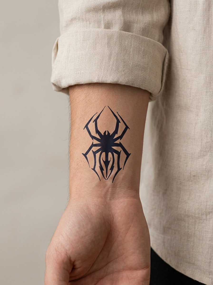 Tatouage Araignée Tribal appliqué sur poignet