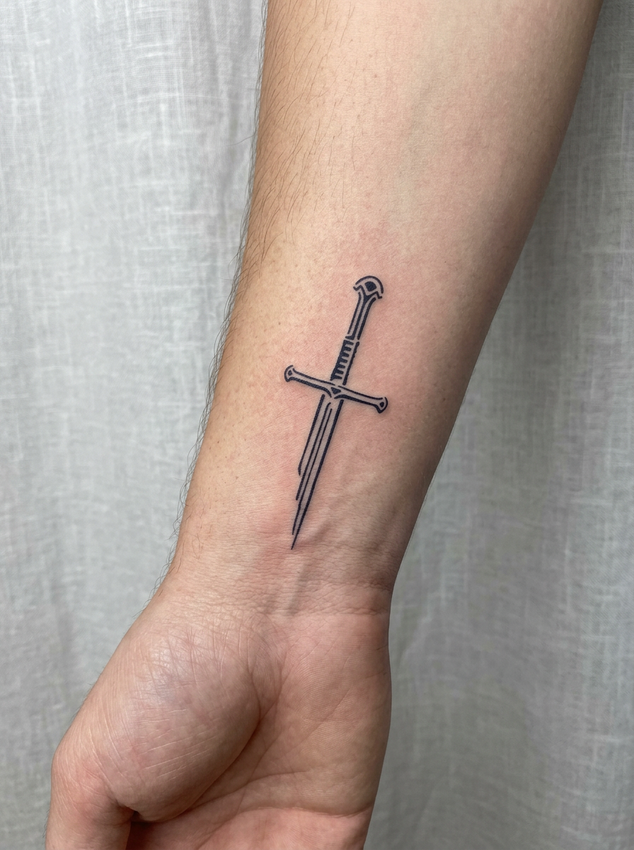 Tatouage Épée Fine appliqué sur poignet