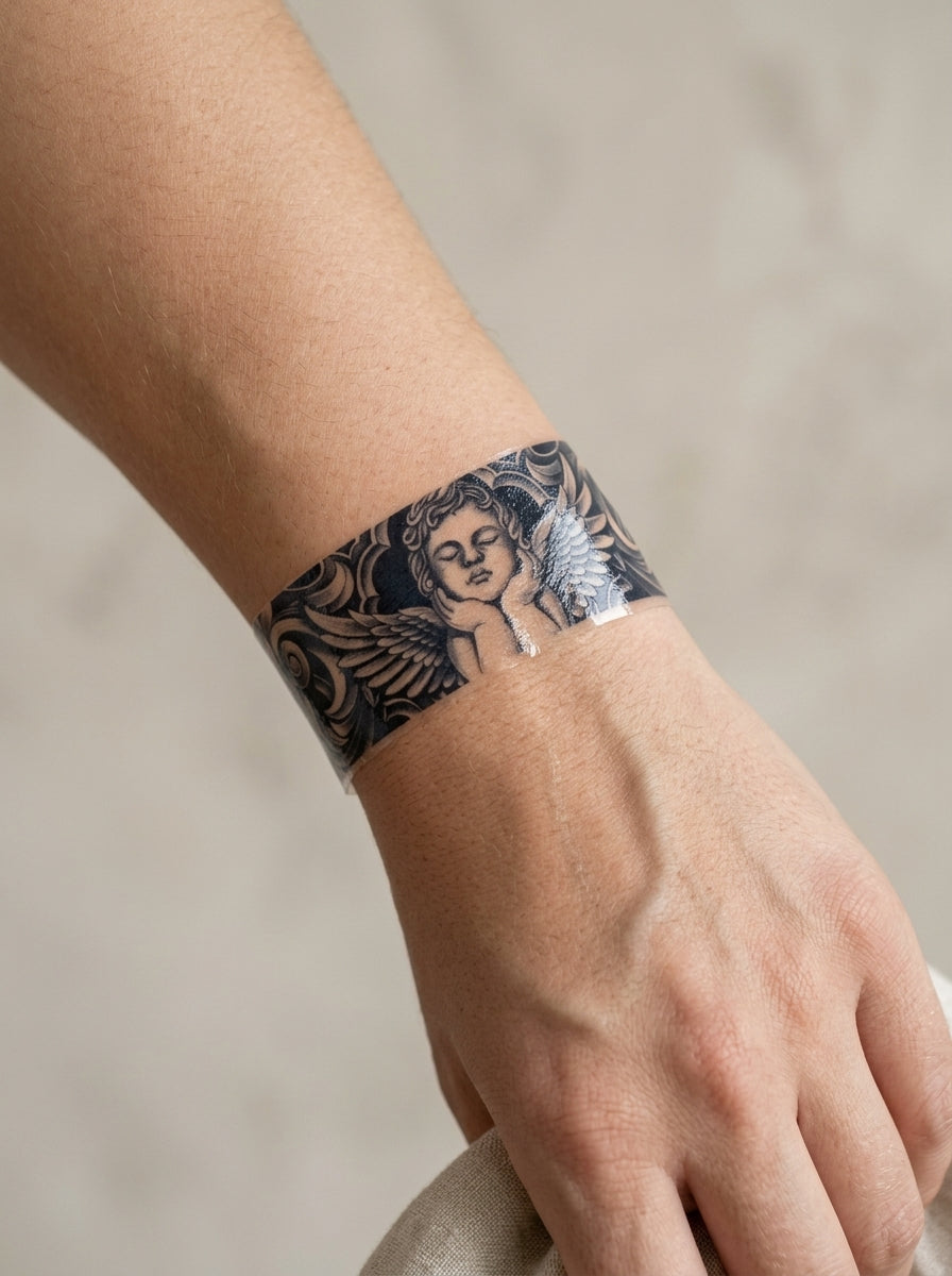 Tatouage Bracelet Ange Déchaîné appliqué sur poignet