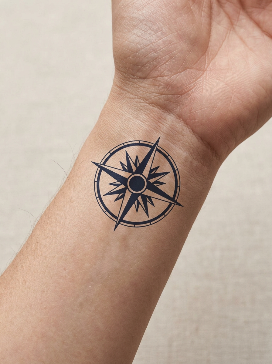Tatouage Rose des Vents appliqué sur poignet
