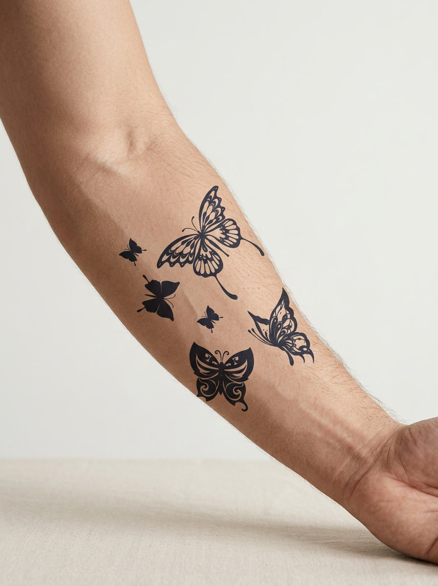 Tatouage Nuée de Papillons appliqué sur avant-bras