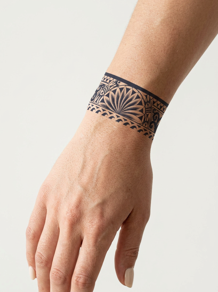 Tatouage Bracelet Soleil Levant appliqué sur poignet