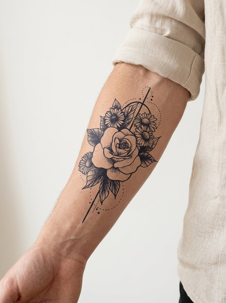 Tatouage Rose Élancée appliqué sur avant-bras