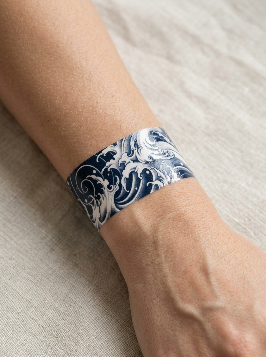 Tatouage Bracelet Tsunami appliqué sur poignet