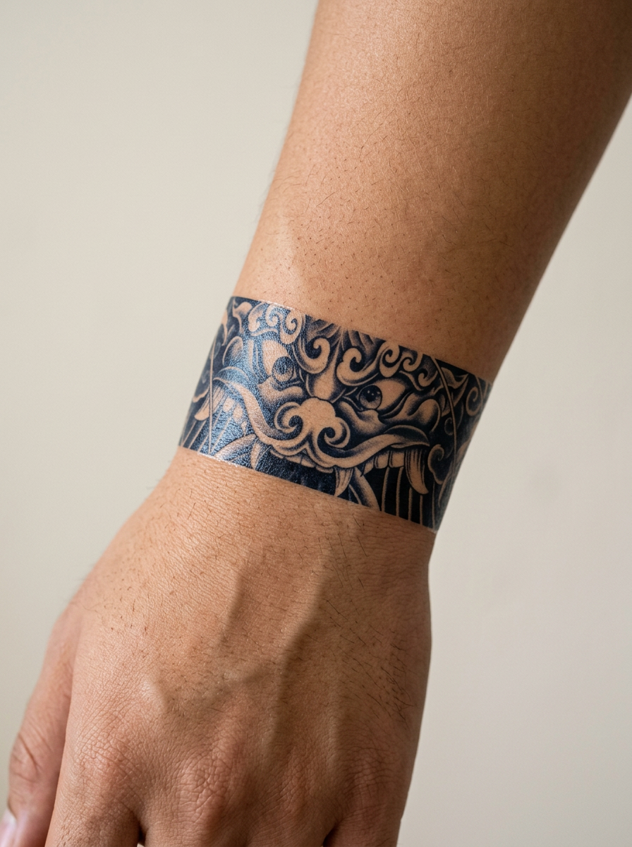 Tatouage Bracelet Masque Ancien appliqué sur poignet