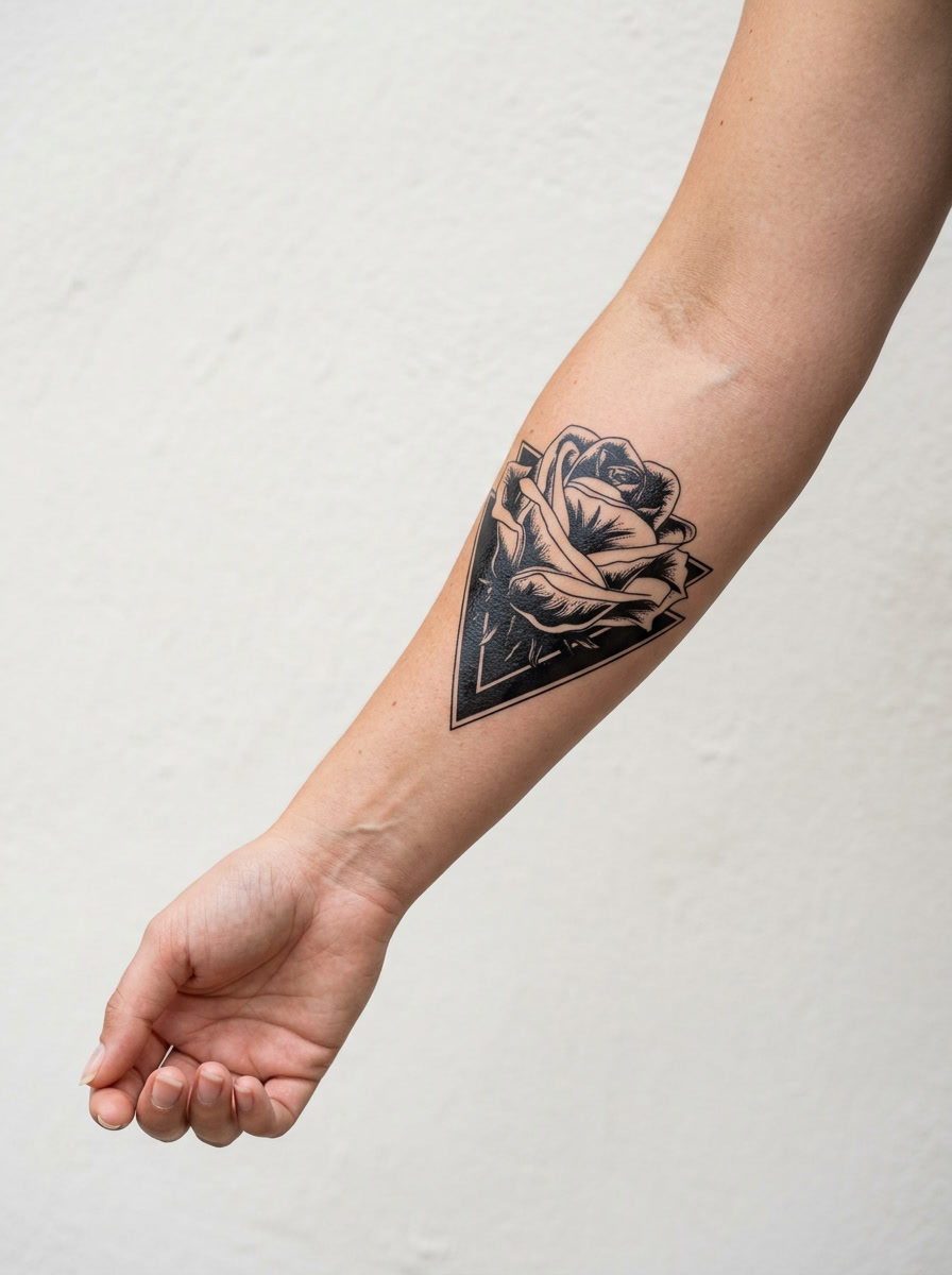 Tatouage Rose Géométrique appliqué sur avant-bras